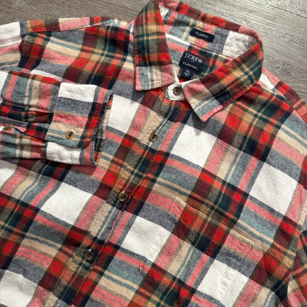 J Crew Shirt Mens XL Multicolor Flannel Plaid Cotton Classic Fit Heritage Cabin